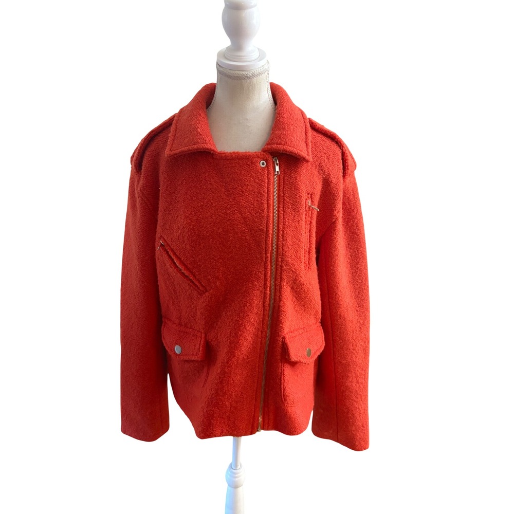 Sister Jane Orange Wool Blend Texture Moto Jacket Size Medium